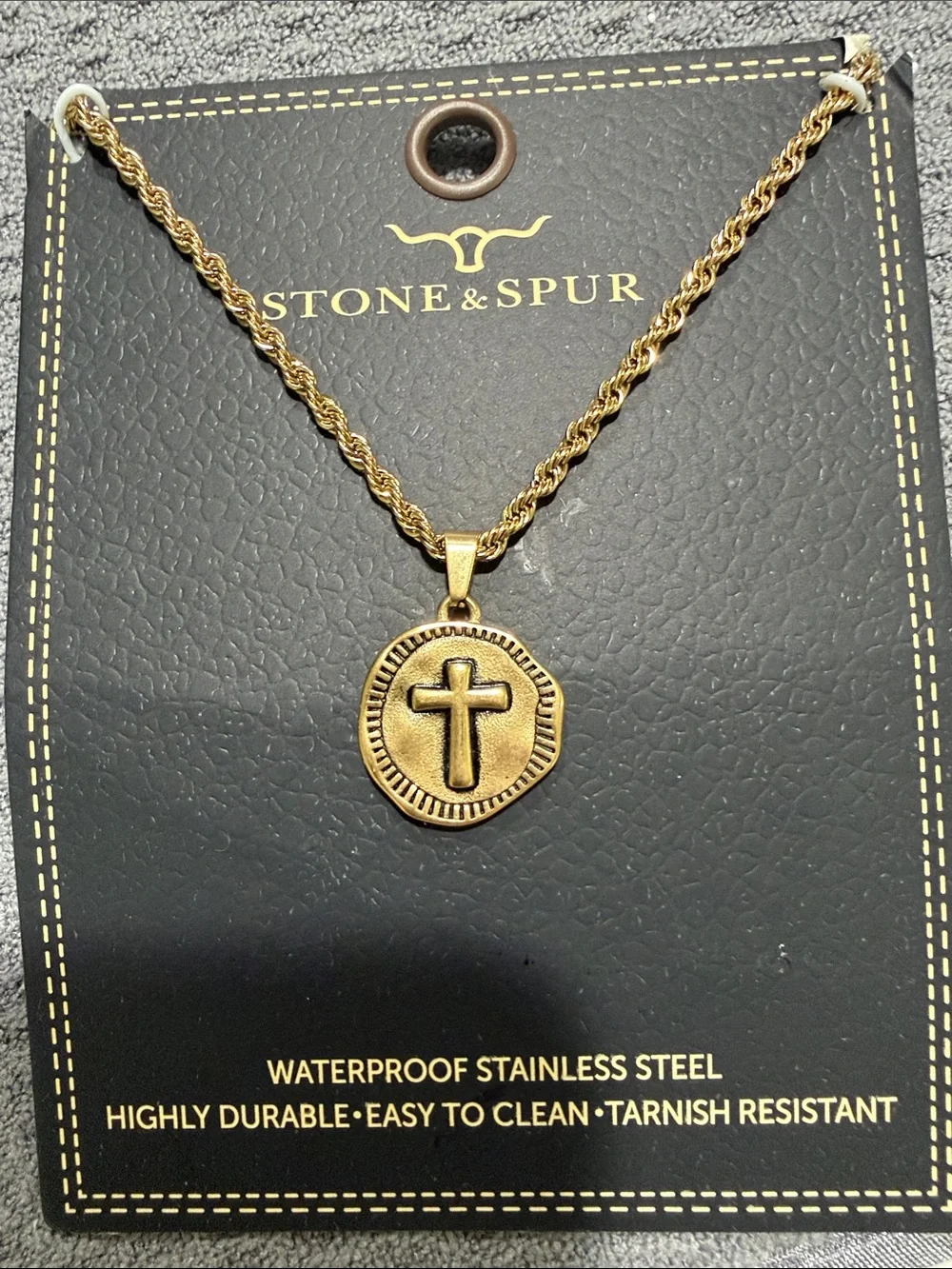Stone & Spur Gold-Tone Cross Medallion Necklace | 22” Rope Chain | Western Boho